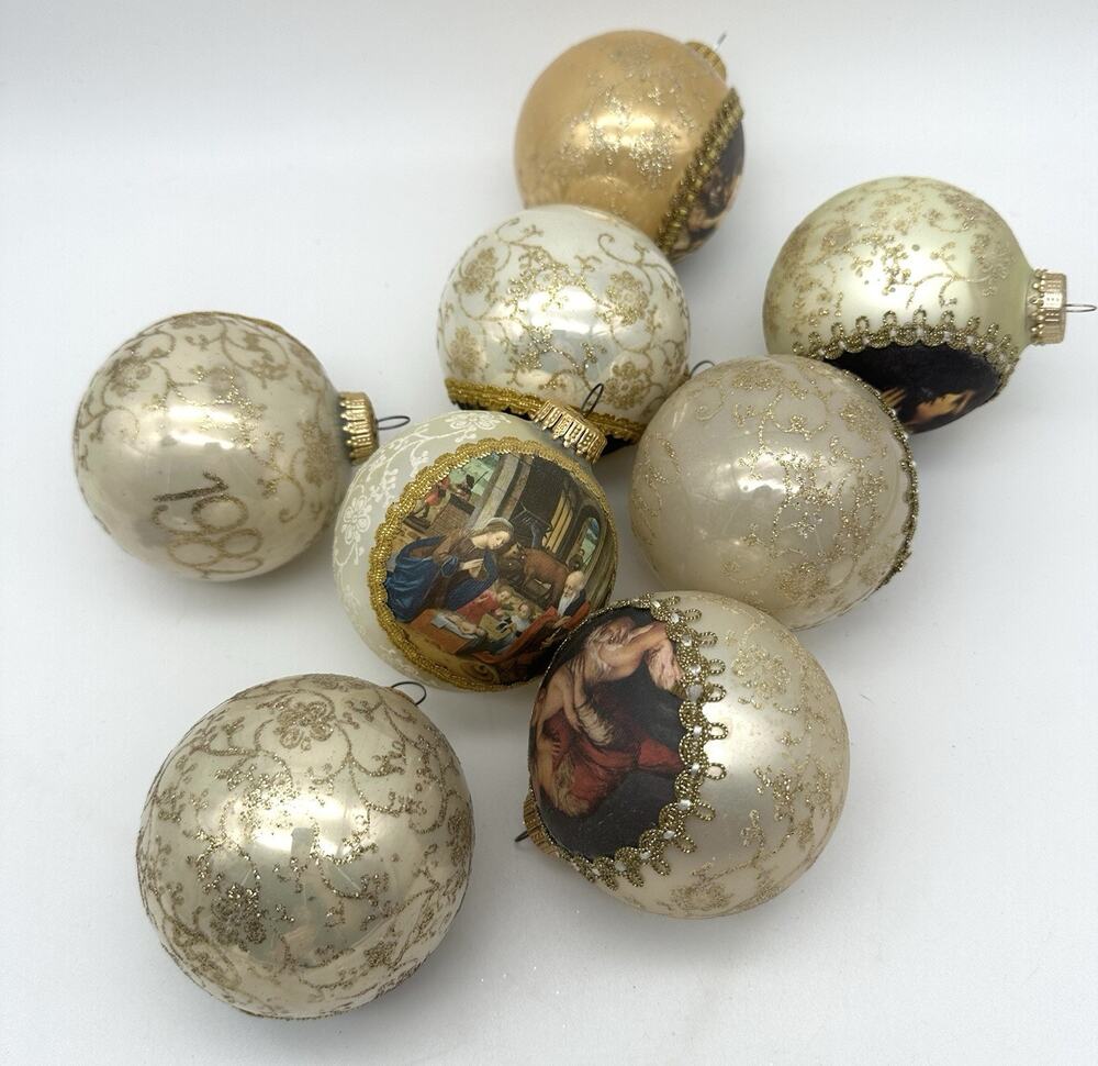 Vtg 80’s 90’s Y2K Krebs West Germany Glass Ornament Masters On Silk Lot Of 8